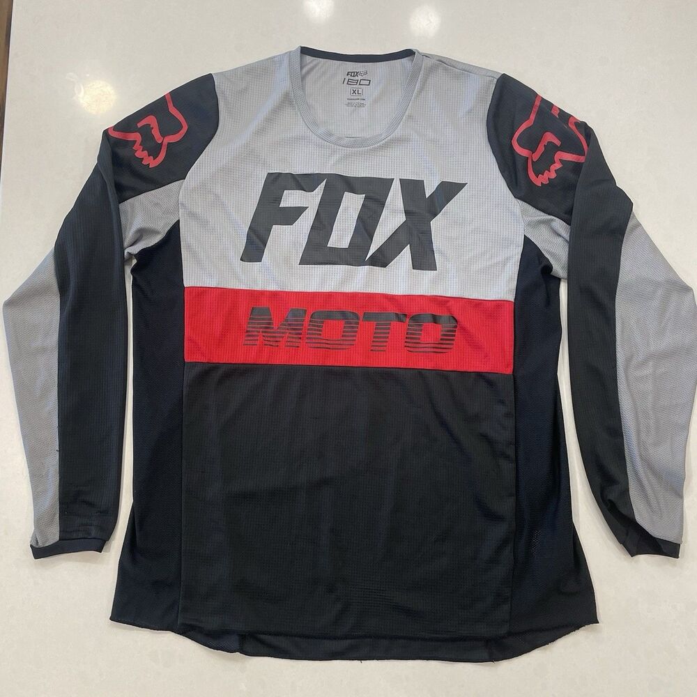 Fox Racing Jersey Mens XL Black Gray 180 Long Sleeve Shirt Motocross Motorcycle